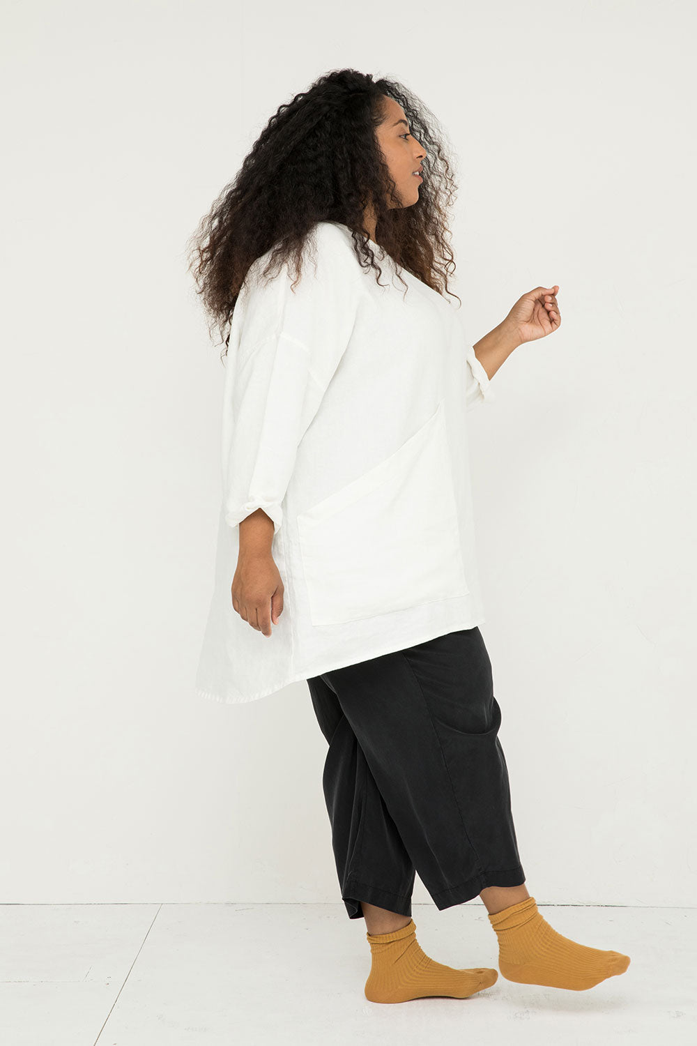 Long Sleeve Harper Tunic in Midweight Linen Ivory#color_ivory
