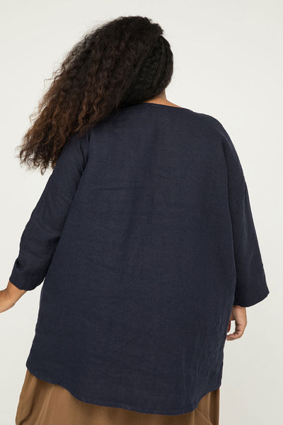 Long Sleeve Harper Tunic in Midweight Linen Navy#color_navy