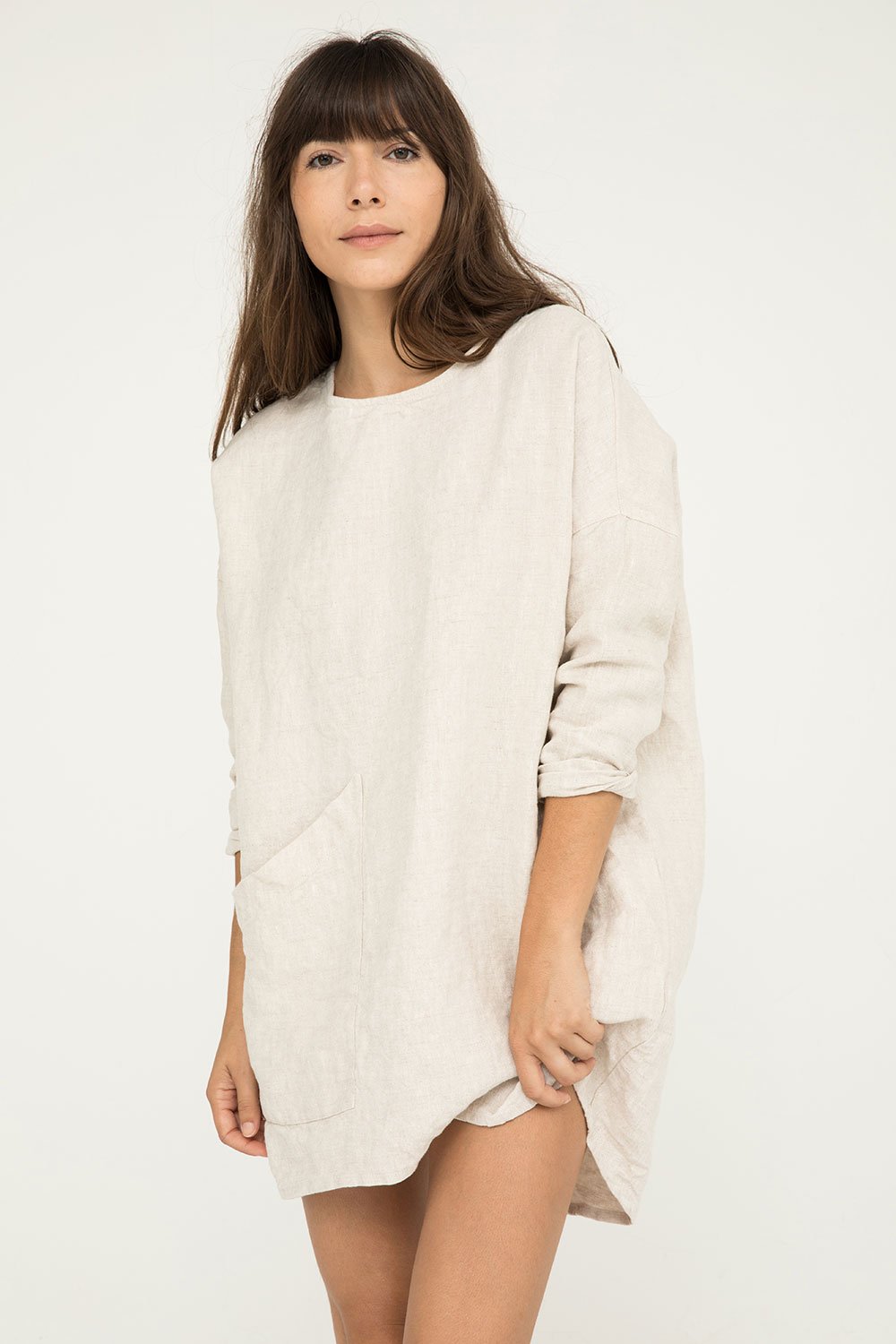 Long Sleeve Harper Tunic in Midweight Linen Flax#color_flax