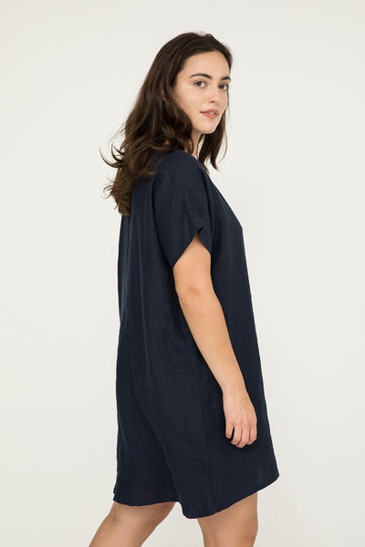 Georgia Dress in Navy Midweight Linen#color_navy